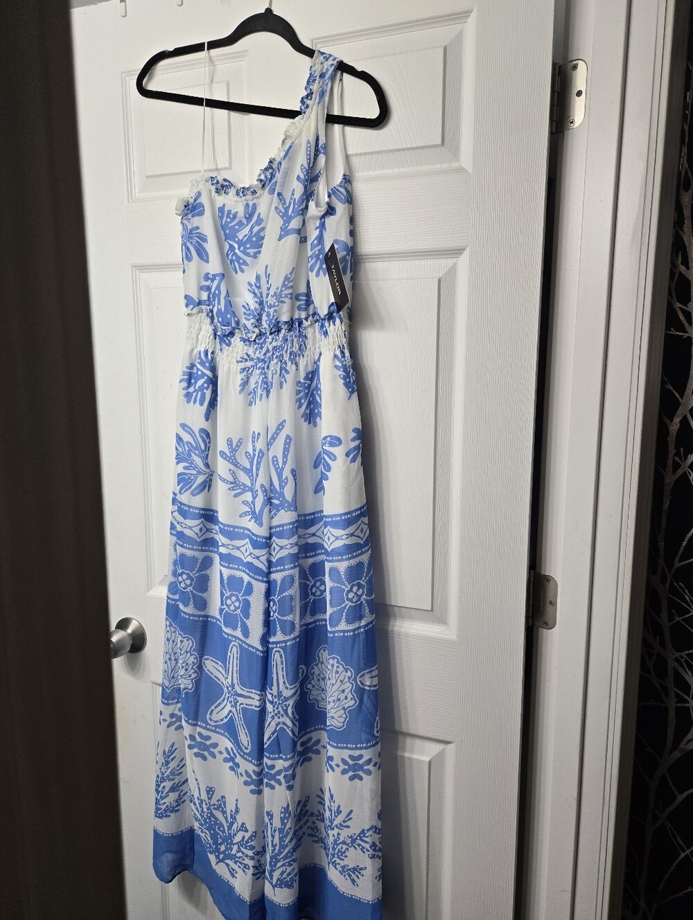 NWT One-Shoulder White and Blue Beach Romper